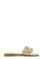 Womens Embellished Faux Pearl Studded Slide Sandals, Silver, Size 6.5