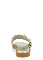 Womens Embellished Faux Pearl Studded Slide Sandals, Silver, Size 6.5