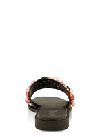 Womens Embellished Faux Pearl Studded Slide Sandals, Multi, Size 10
