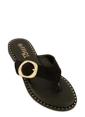 Womens Buckle Detail Thong Slide Sandals,