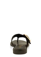 Womens Buckle Detail Thong Slide Sandals,