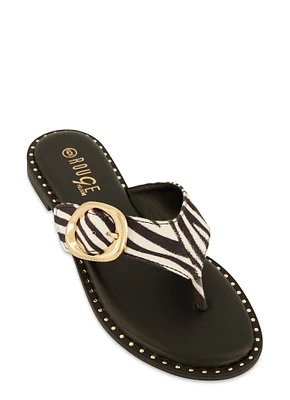 Womens Buckle Detail Thong Slide Sandals, Multi,