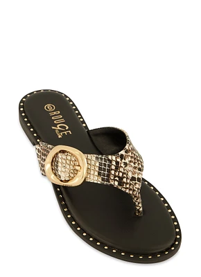 Womens Buckle Detail Thong Slide Sandals,