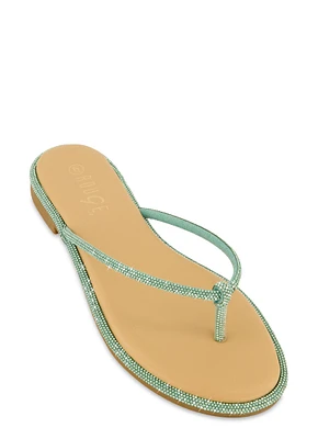 Womens Rhinestone Trim Thong Sandals,