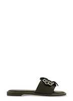 Womens Rhinestone Trim Flower Detail Slide Sandals,