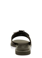 Womens Rhinestone Trim Flower Detail Slide Sandals,