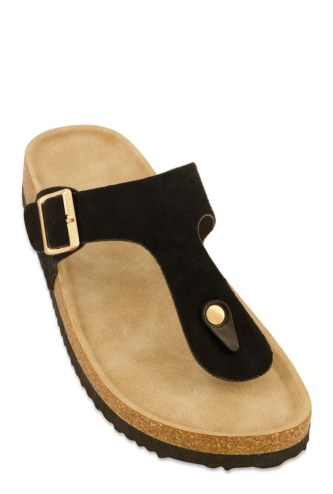 Womens Buckle Detail Thong Footbed Sandals,