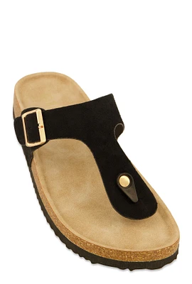 Womens Buckle Detail Thong Footbed Sandals,