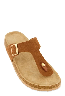 Womens Buckle Detail Thong Footbed Sandals,