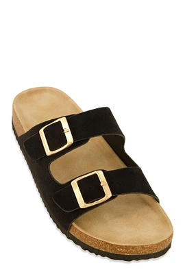 Womens Double Buckle Footbed Sandals,