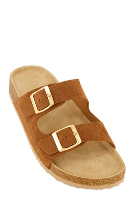 Womens Double Buckle Footbed Sandals,