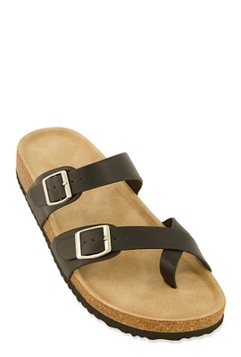 Womens Double Buckle Toe Loop Footbed Sandals,