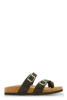 Womens Double Buckle Toe Loop Footbed Sandals,