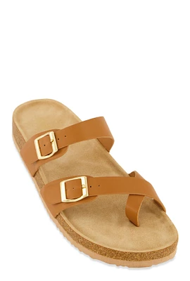 Womens Double Buckle Toe Loop Footbed Sandals,