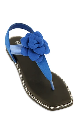 Womens Faux Suede Flower Corded Thong Sandals,
