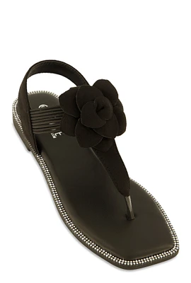 Womens Faux Suede Flower Corded Thong Sandals,