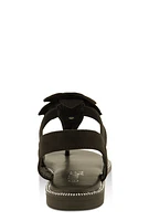 Womens Faux Suede Flower Corded Thong Sandals,
