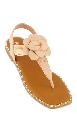 Womens Faux Suede Flower Corded Thong Sandals,