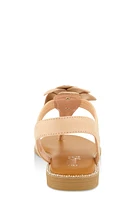 Womens Faux Suede Flower Corded Thong Sandals,