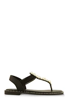 Womens Faux Pearl Studded Ankle Strap Thong Sandals,
