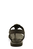 Womens Faux Pearl Studded Ankle Strap Thong Sandals,