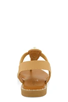 Womens Faux Pearl Studded Ankle Strap Thong Sandals, Brown, Size 10