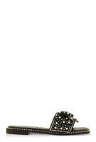 Womens Studded Bow Band Slide Sandals, Black, Size 11