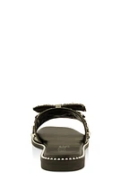Womens Studded Bow Band Slide Sandals, Black, Size 11