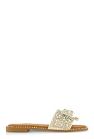 Womens Studded Bow Band Slide Sandals, White, Size 6.5