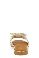 Womens Studded Bow Band Slide Sandals, White,