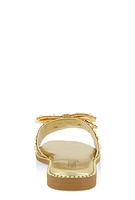 Womens Studded Bow Band Slide Sandals, Gold, Size 7.5