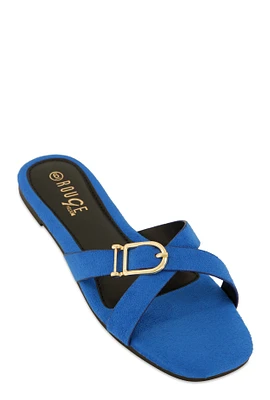 Womens Criss Cross Buckle Slide Sandals,