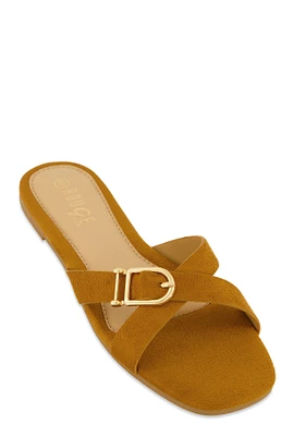 Womens Criss Cross Buckle Slide Sandals,