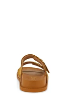 Womens Double Buckle Band Studded Trim Slide Sandals, Brown, Size 8.5