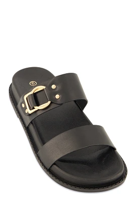Womens Double Band Buckle Detail Footed Sandals,