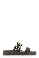 Womens Double Band Buckle Detail Footed Sandals,