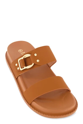 Womens Double Band Buckle Detail Footed Sandals,