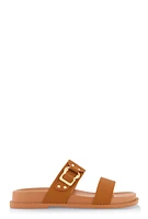 Womens Double Band Buckle Detail Footed Sandals,