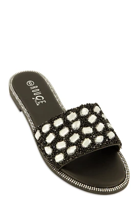 Womens Gemstone Studded Slide Sandals,