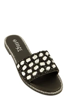 Womens Gemstone Studded Slide Sandals,