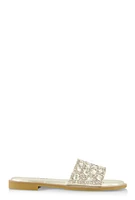 Womens Gemstone Studded Slide Sandals, Silver, Size 10