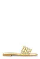 Womens Gemstone Studded Slide Sandals, Gold, Size 9
