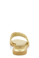 Womens Gemstone Studded Slide Sandals, Gold, Size 9