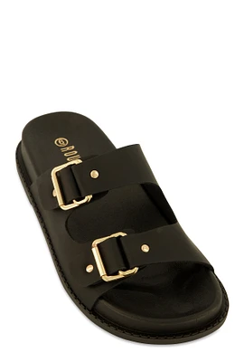 Womens Buckle Detail Double Band Footbed Sandals,