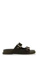 Womens Buckle Detail Double Band Footbed Sandals,