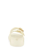 Womens Buckle Detail Double Band Footbed Sandals, White,