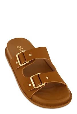Womens Buckle Detail Double Band Footbed Sandals,