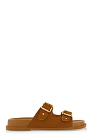 Womens Buckle Detail Double Band Footbed Sandals,