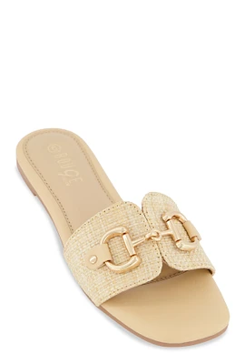 Womens Metallic Horsebit Single Band Slide Sandals,