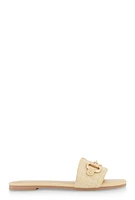 Womens Metallic Horsebit Single Band Slide Sandals,